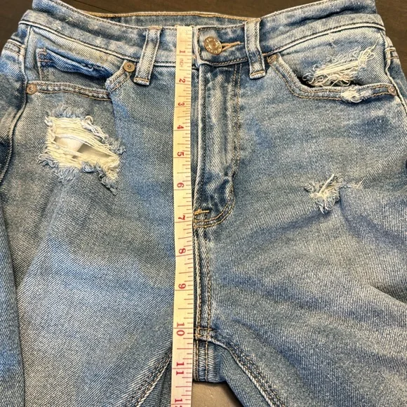 American Eagle Mom Straight Jeans 00 Short Stretch Distressed Denim - Picture 10 of 13